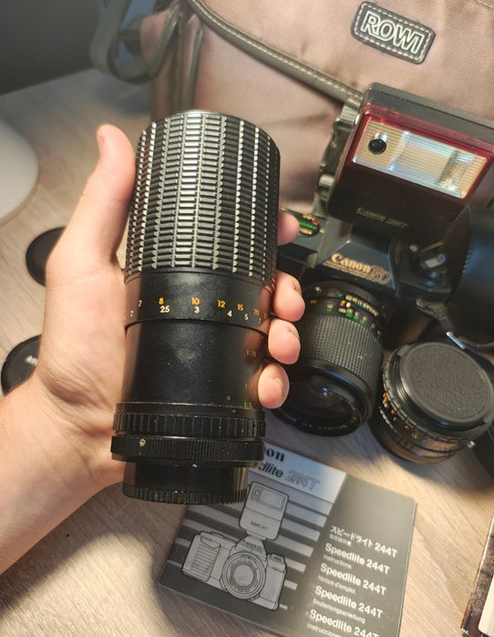 Canon T50 SLR cu 3 Obiective, Bliț, Manuale și Husă – Full Box – Funcțional