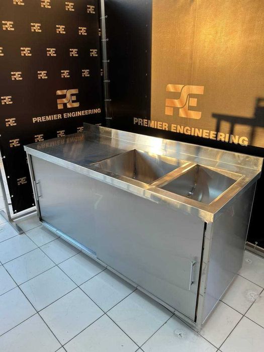 Ванна моечная 2-секционная с фартуком. Нержавейка.