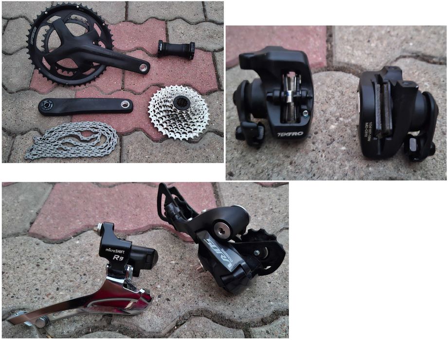 Transmisie/grupset 2x9 viteze Shimano Sora/FSA/MicroSHIFT pentru sosea/gravel/cyclocross cu etrieri mecanici (actionare cablu) Tektro flat-mount