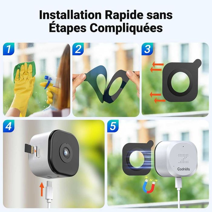 Cameră de supraveghere pentru ferestre Codnida 3MP, pentru interior, viziune nocturnă Starlight,  înregistrare 24/7, detectare mișcare