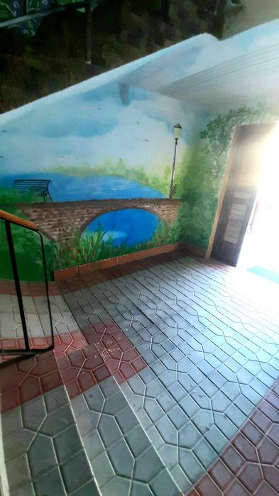 Роспись стен в подъездах, на лестницах,фасадов домов,детских площадок.