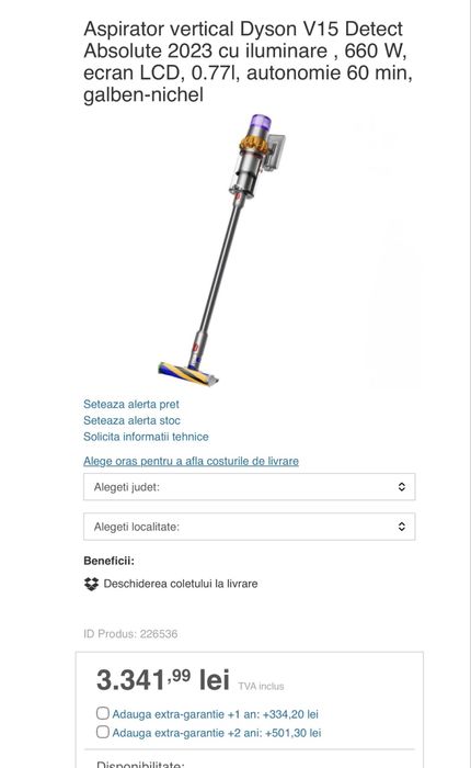 Aspirator Dyson v15 si Dyson v16 noi , nefolosite, laser led