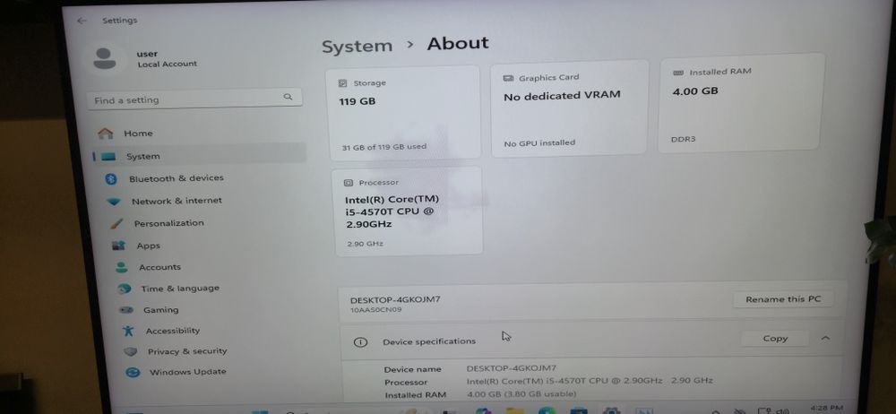PC mini Lenovo Thinkcentre M93p, i5-4570T 2.90GHz, 4GB, SSD, Win 11
