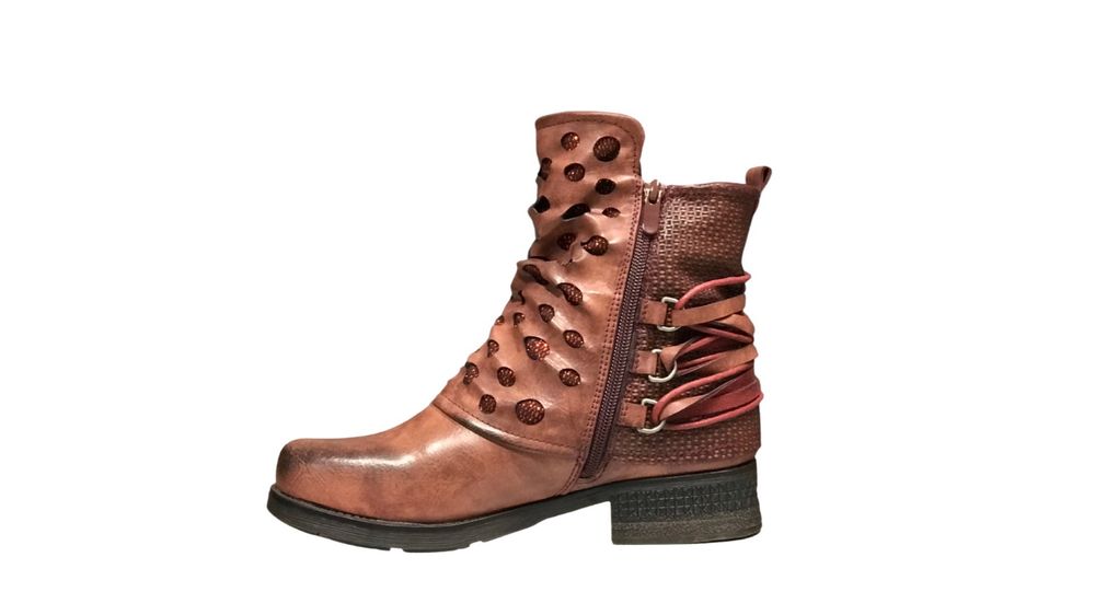 Дамски кожени боти в бордо и камел ПРОМОЦИЯ