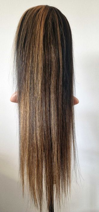 Черна естествена права перука 80 см с руси кичури - Lace Front 13x6