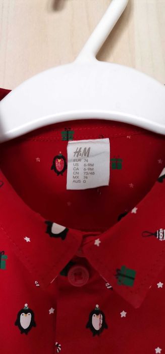 Cămașă bebe H&M rosie mărimea 74 6-9 luni motive de Crăciun ca NOUA