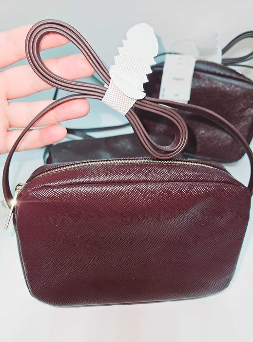 клатч h&m из сафрановой выделки цвет марсала на длинной ручке