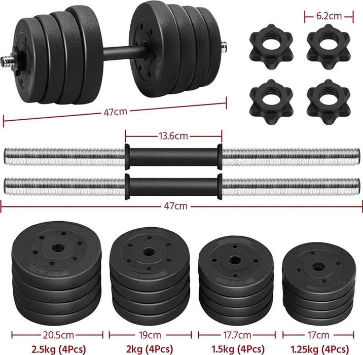 Set gantere 30 kg, 16 discuri 2 bare antrenament |S 610924 Black(2pcs)