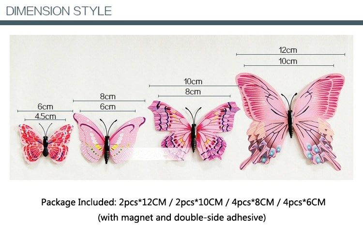 Fluturi decorativi 3D ( 12 buc/set ) diverse culori cu magnet/adeziv