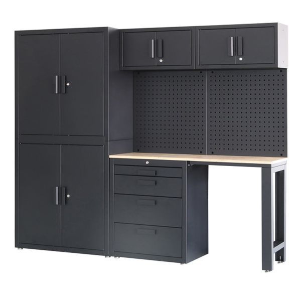 Комплект модулни мебели, метален premium, за сервиз, 8 части, черен ма