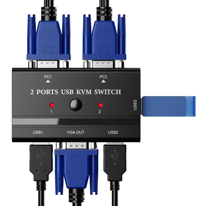 2-портов USB VGA KVM превключвател с 2 кабела