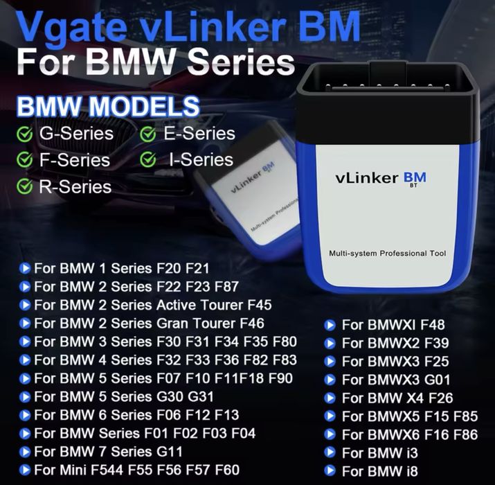 Vgate VLinker BM+ Dual Bluetooth 4.0, iOS/Android, OBD 2 BMW seriile Exx Fxx Gxx, I Mini seria Fxx