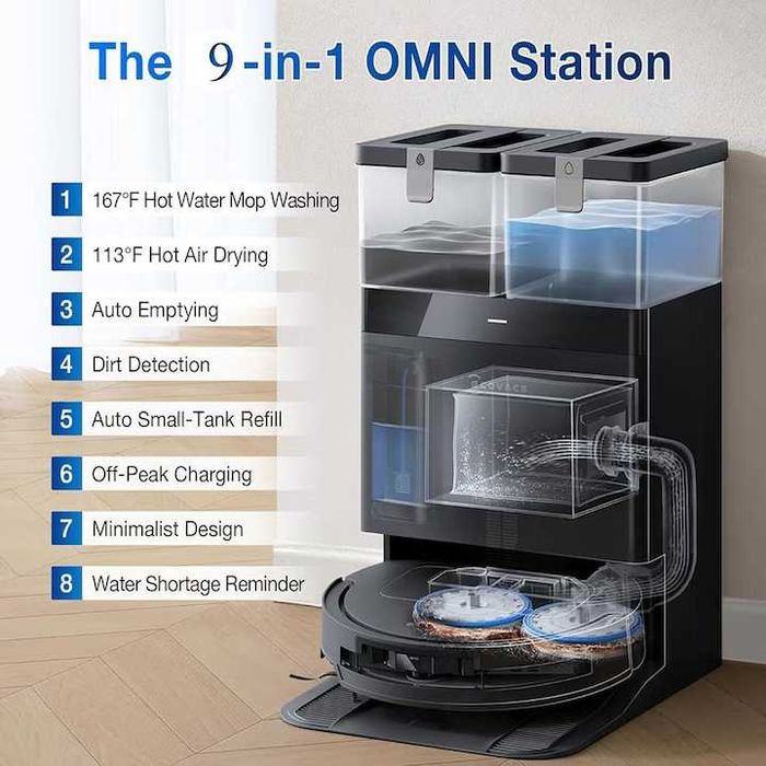 Aspirator robot Ecovacs DEEBOT T50 OMNI Gen 2, 15000Pa, negru, Ultra-subtire 81mm