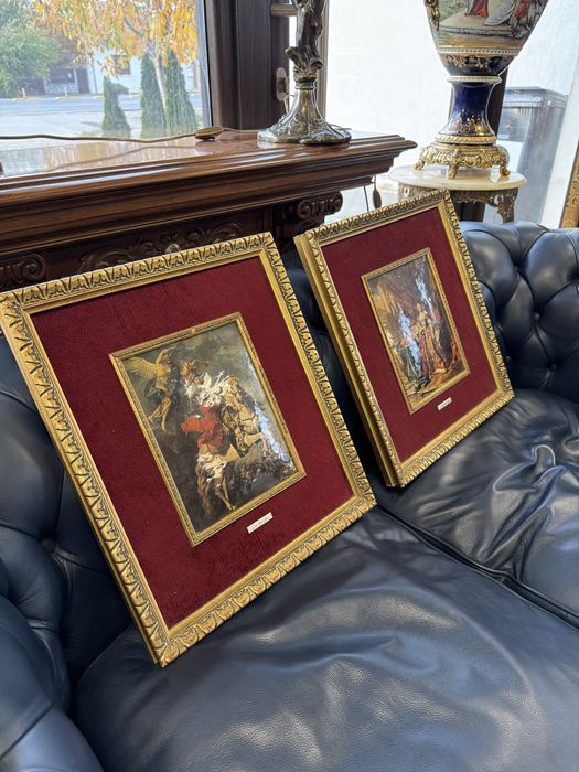 Doua tablouri litografii cu rame aurii