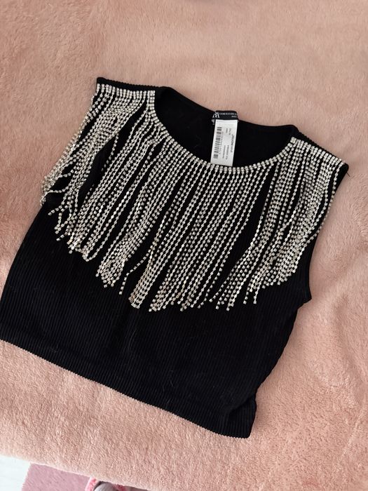 Чисто нова Тениска с камъни ресни