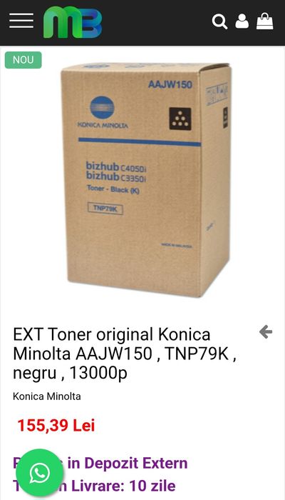 EXT Toner original Konica Minolta AAJW150 , TNP79K , negru , 13000p, disponibile mai multe bucati
