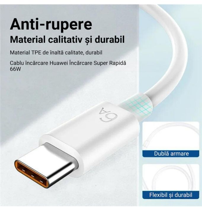 Cablu Usb C, PREMIUM 6A, 66W, de 1, 1.5 și 2 Metri