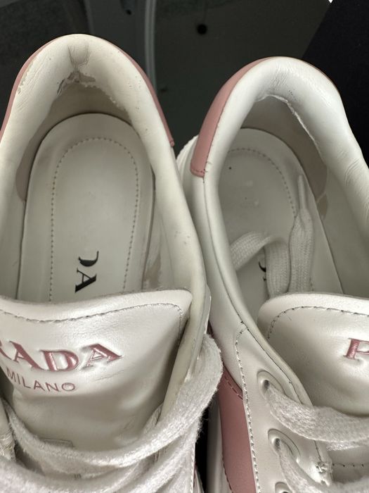 Sneakers Prada originali piele alb/roz 37.5( 25 cm) se potrivesc pentru 38