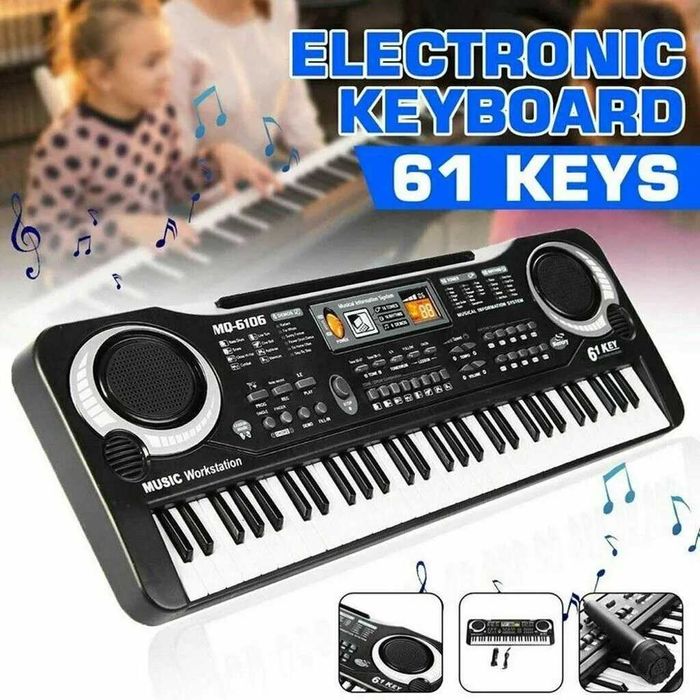 Голямо детско пиано с микрофон детска йоника 61 клавиша USB и батерии