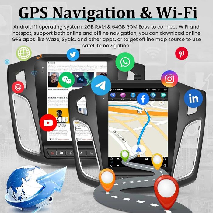 Мултимедия Двоен дин Навигация за Ford Focus 9.7 инча Android DIN Форд