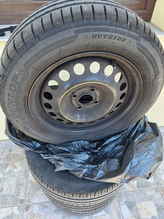 4 Roti de vara, janta tabla otel, 6Jx15 h2 15 inch,4x100, cu Anvelopa Continental si Dunlop