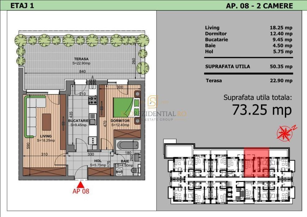 Vanzare apartament complet finisat, 2 camere, terasa 22 mp,Metalurgiei - More