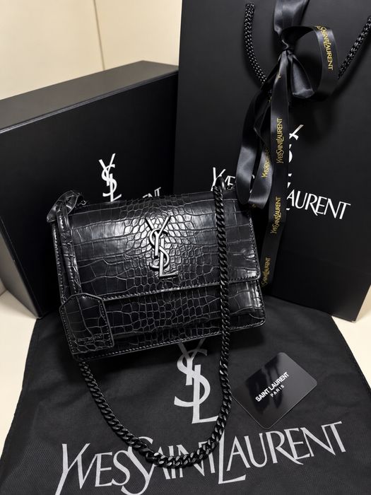 Geantă/Poșetă YSL Yves Saint Laurent Medium Croc Embossed 22x17x7cm