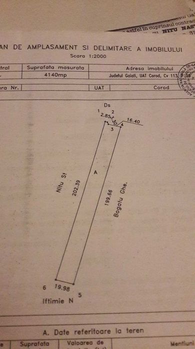 Vand teren Intravilan in Corod, jud. Galati - 4140 m2