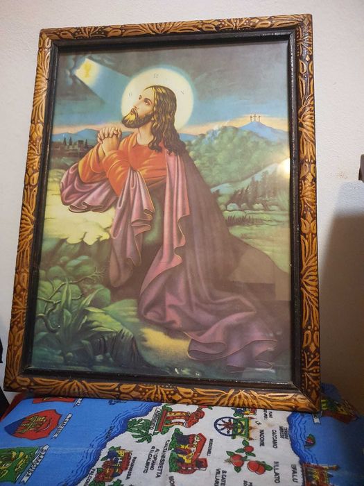 Tablou vechi religios Iisus Hristos– RAMĂ DEOSEBITĂ sculptată autentic