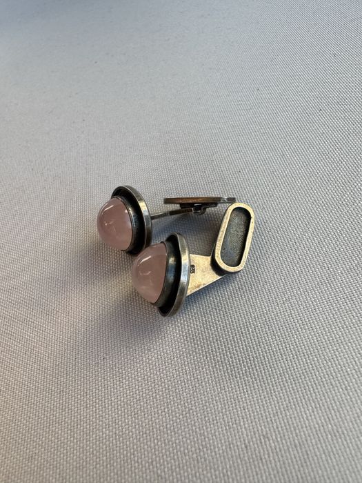 Butoni din argint si cuart roz cabochon