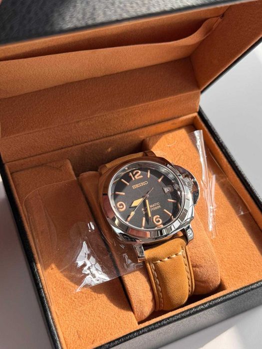 Seiko Automatic Cadran Negru Curea Piele Maro Elegant Nou Garantie