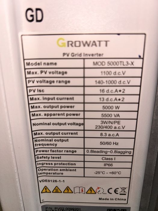 Vand invertor trifazic on-grid Growatt 5kW