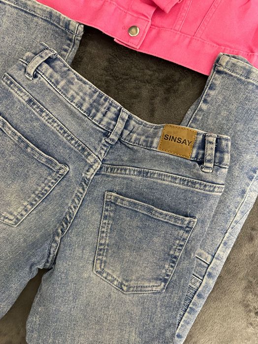 Set pentru fete: geacă din denim roz si blugi. 122cm, 6-7 ani
