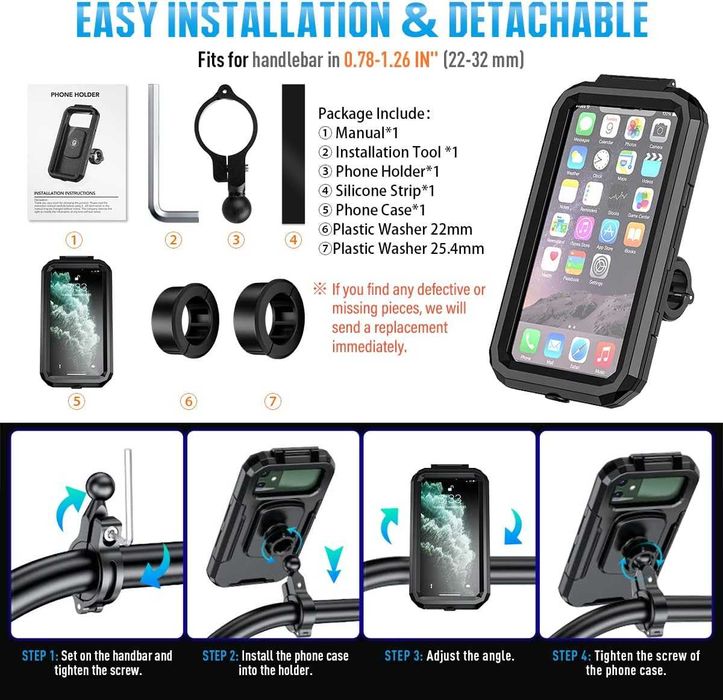 Faneam Bike Водоустойчив регулируем държач за смартфон за мотоциклети