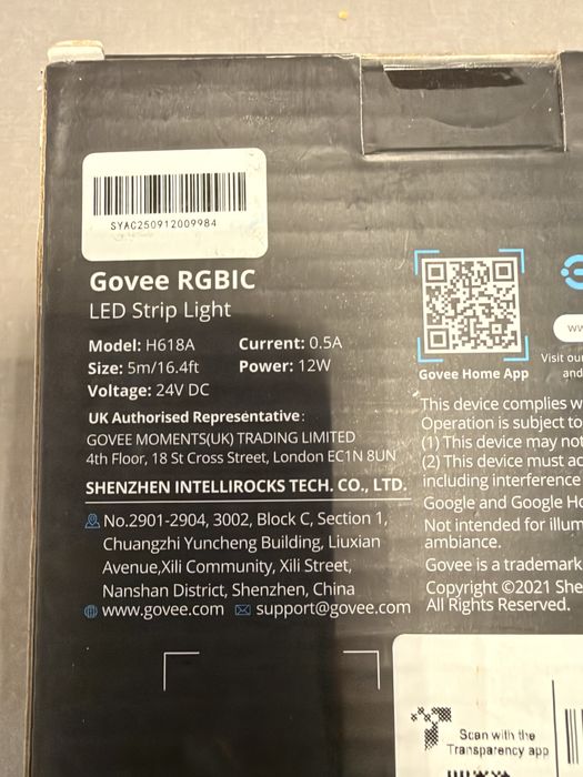 Banda LED Smart Govee RGBIC Wi-Fi 5m (H618A) - Sigilata, Alexa / Google