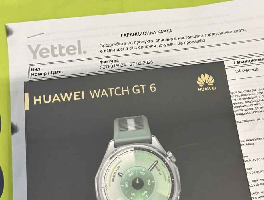 ЗАПЕЧАТАН 46mm Huawei Watch GT 6 Yettel Гаранция 2027 Green GT6