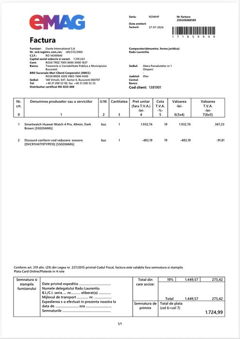 Vand HUAWEI WATCH 4 Pro 48mm Dark Brown