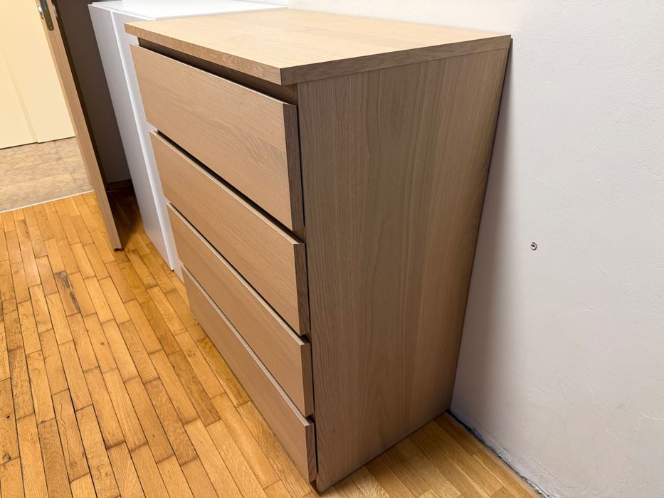 Ikea Malm скрин с четири чекмеджета избелен дъб