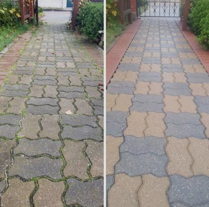Чистка брусчатки и фасада дома