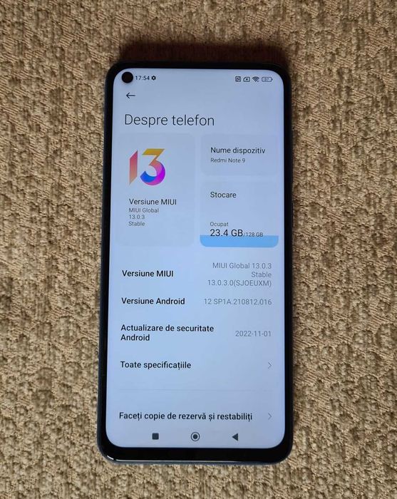 Redmi Note 9 Negru 128 GB, 6 GB Ram, impecabil, liber de retea