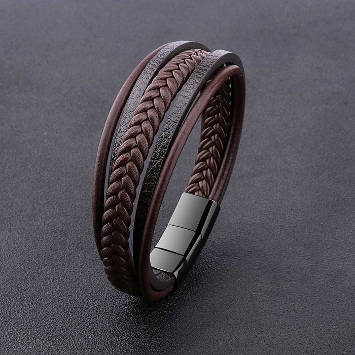 Стилна Мъжка Кафява Кожена Гривна
