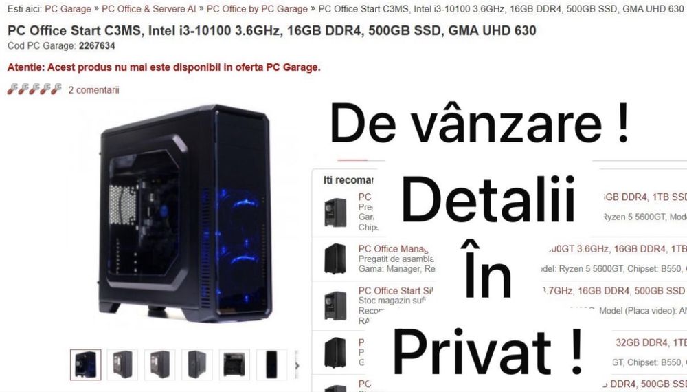 Pc office i3-10100 3,6 gh, 16 gb DDR4, 500 gb SSD