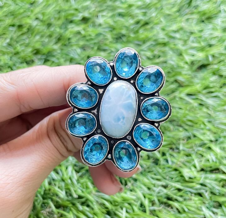 Inel argint 925 cu larimar și topaz bleu