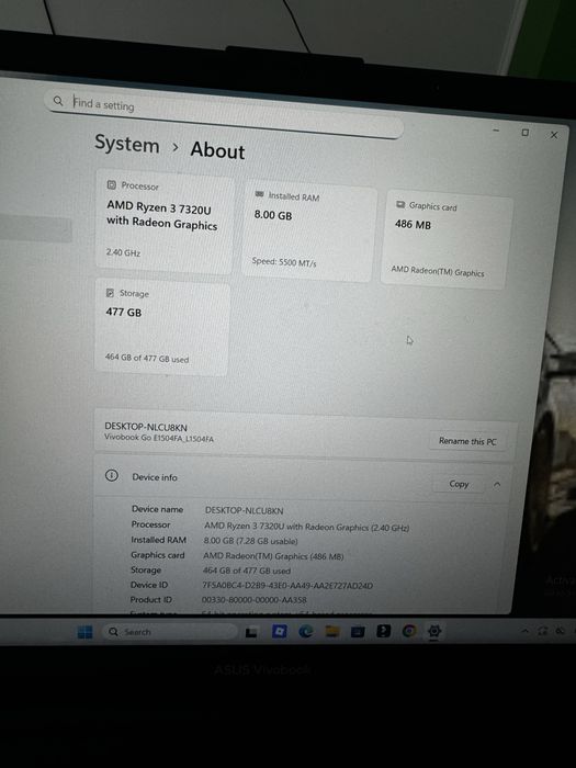 Vand Asus Vivobook GO 15 Ryzen 3 8GB RAM 256GB SSD