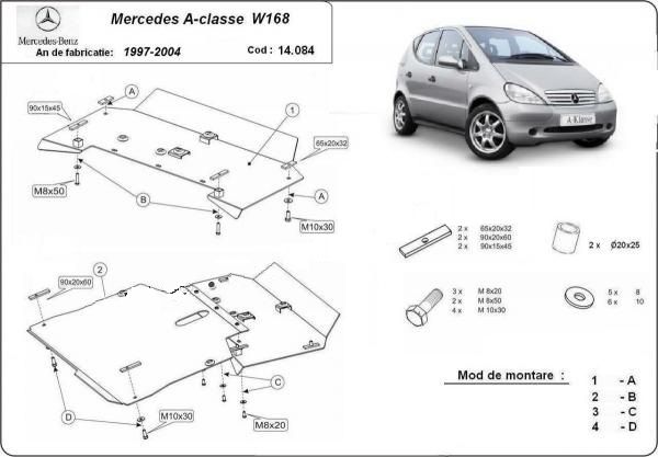 Scut motor metalic pentru Mercedes A-Class 1997-prezent - otel 2mm