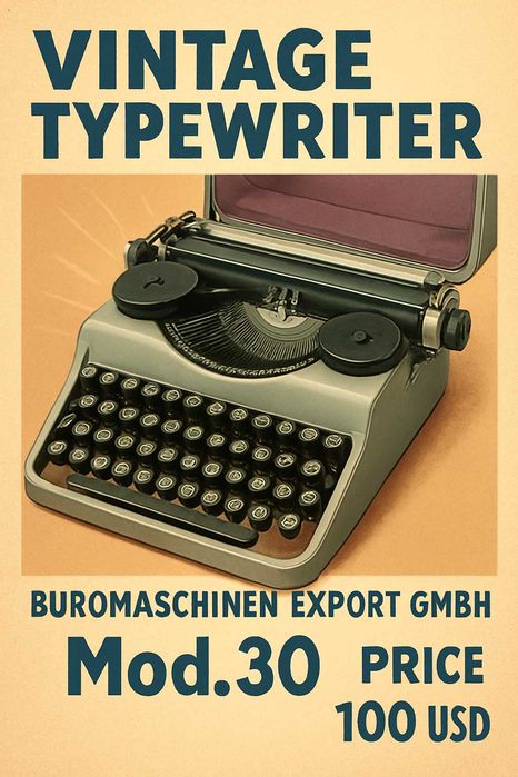 Винтажная пишущая машинка BUROMASCHINEN EXPORT GMBH, Mod. 30.
