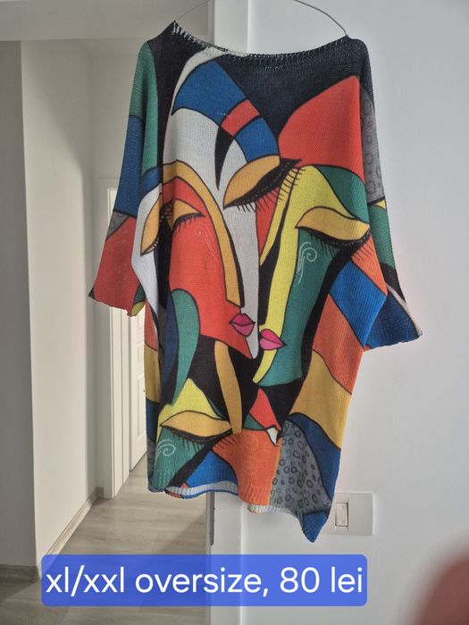 Pulover lung tricotat fin model abstract picasso