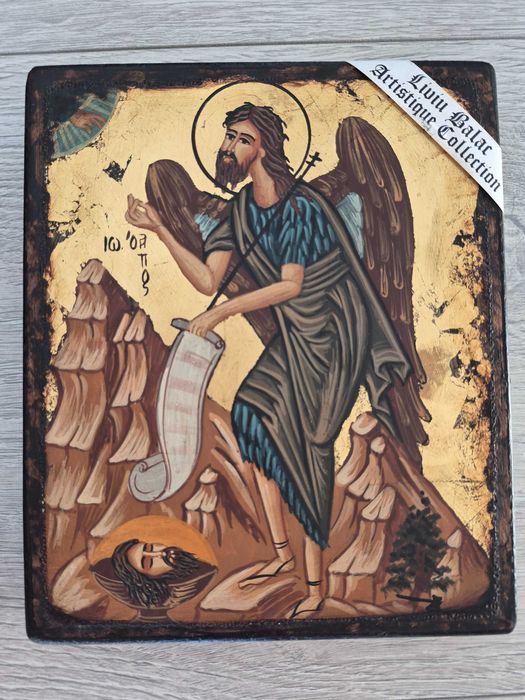 Icoana pictata manual pe lemn Sfântul Ioan Botezătorul Sfântul Ioan Botezătorul