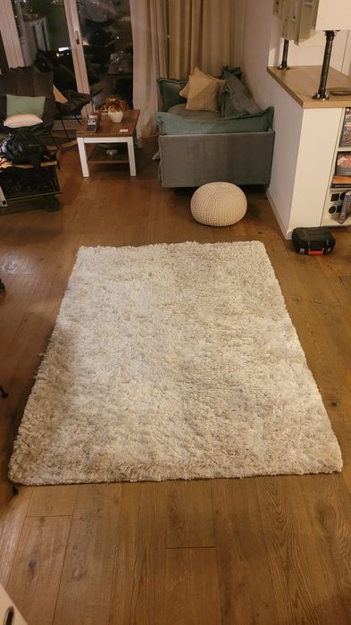 Covor shaggy, fir lung, pufos alb cu gri 1,40 x 2,00 m (Rovere mobili)