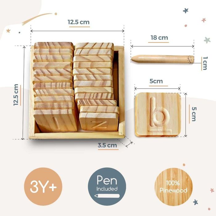 Дървени двустранни плочки за изучаване на азбуката - английски